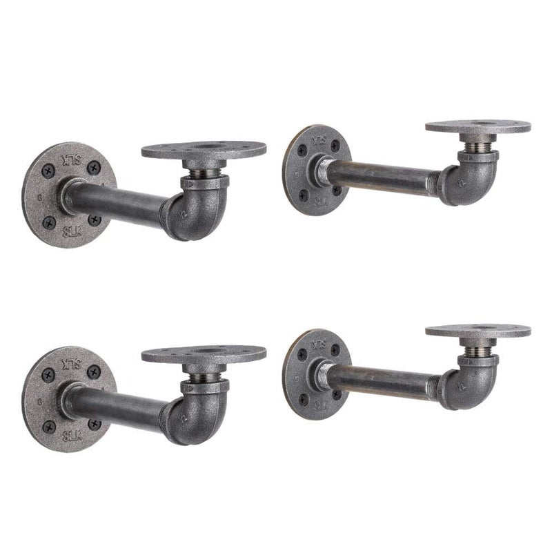 PIPE DECOR Industrial Pipe Shelf Brackets, 6 Inch, 4 Pack â€“ Wall Mounted Double Flange Floating Shelf Hardware, Rustic Vintage-Style Shelving Support Set - Image 1